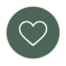 Grey circular icon with a white outline of a heart in the center.