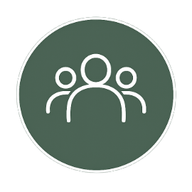 Icon of three people on a dark background, representing a group or community