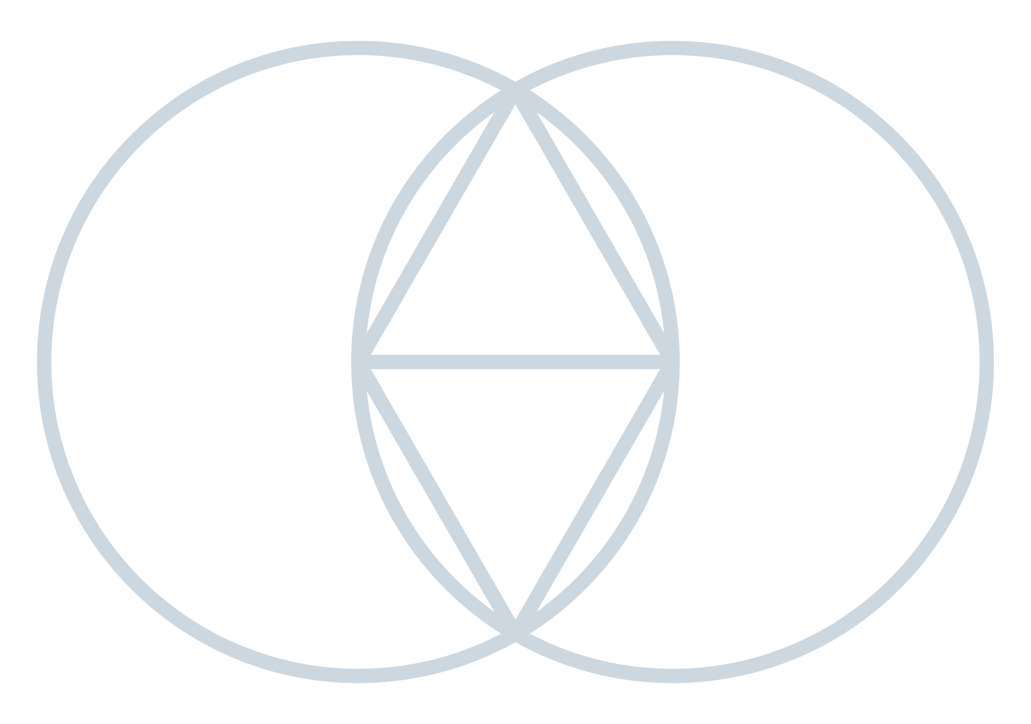 An abstract geometric design with overlapping grey circles and triangles on a black background.