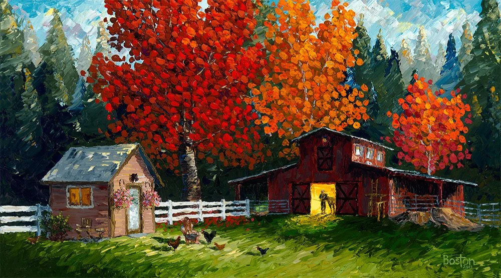Ferris-Farm-commission-oil-painting-horses-chickens-people-fall-36x20 Eric Boston.jpg