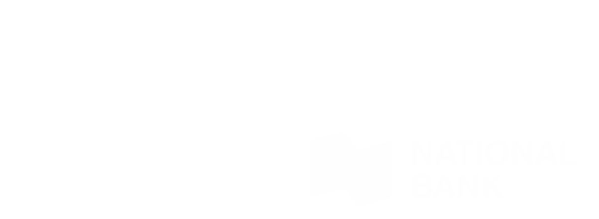 The logo for SCALE UP, presented by National Bank, featuring bold text and a simple graphic of a location marker in black and white.