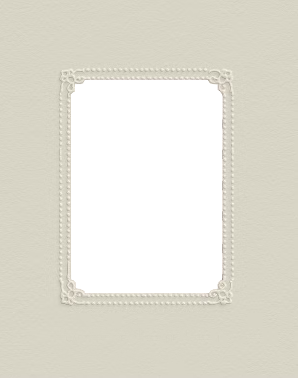 Empty ornate white picture frame on a beige textured wall