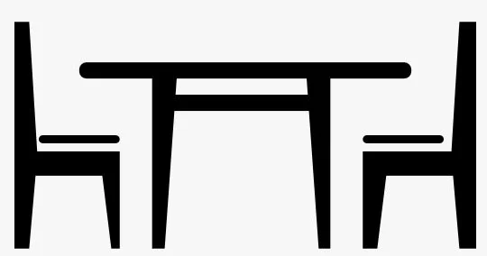 Silhouette of a table with two chairs on either side.