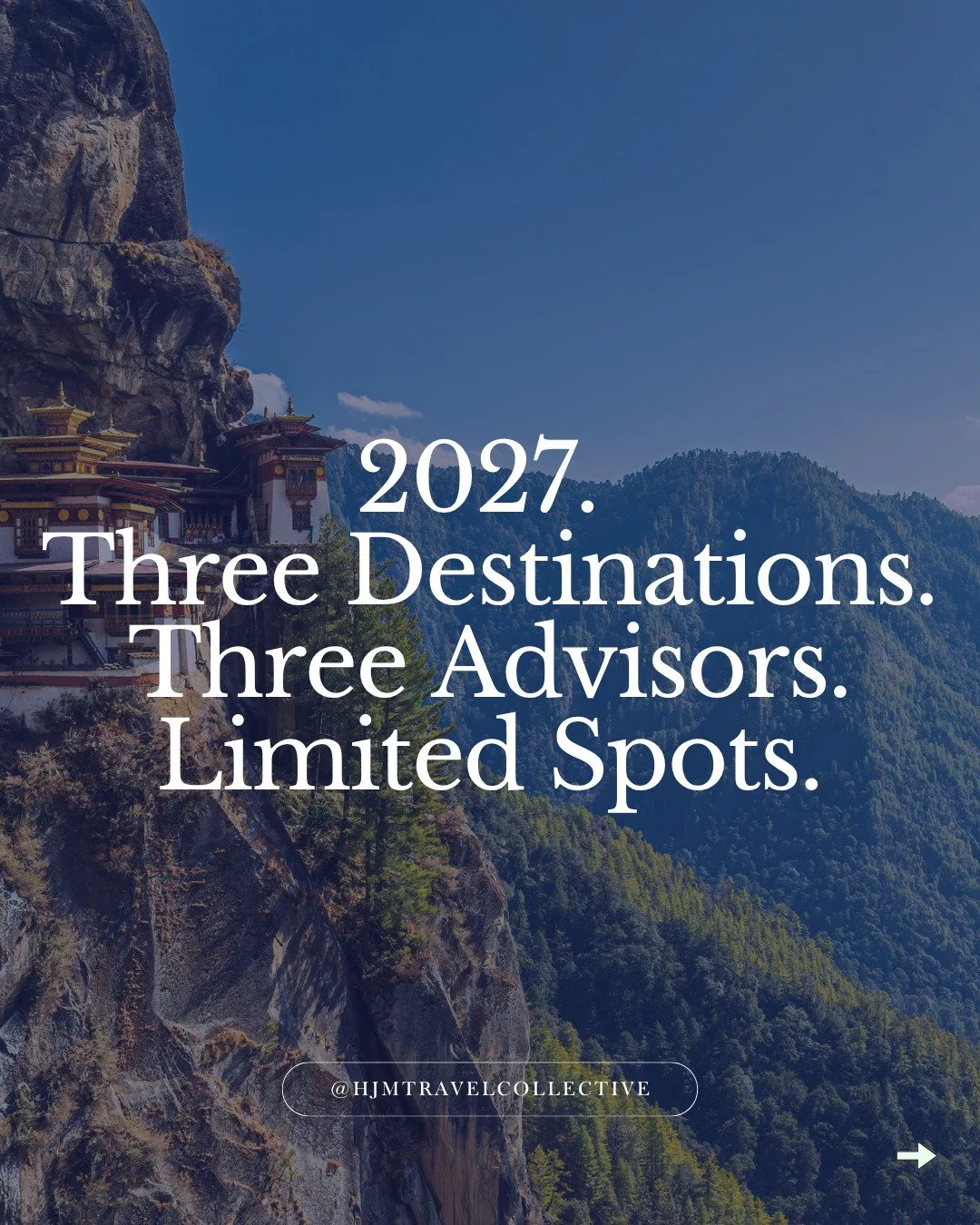We have something very exciting to share. 🌍✨

Three hosted journeys. Three extraordinary destinations. And three HJM advisors ready to take you there personally.

🇮🇹 Italy &mdash; April 2027
🇫🇷 France &mdash; October 2027
🇧🇹 Bhutan &mdash; Oct