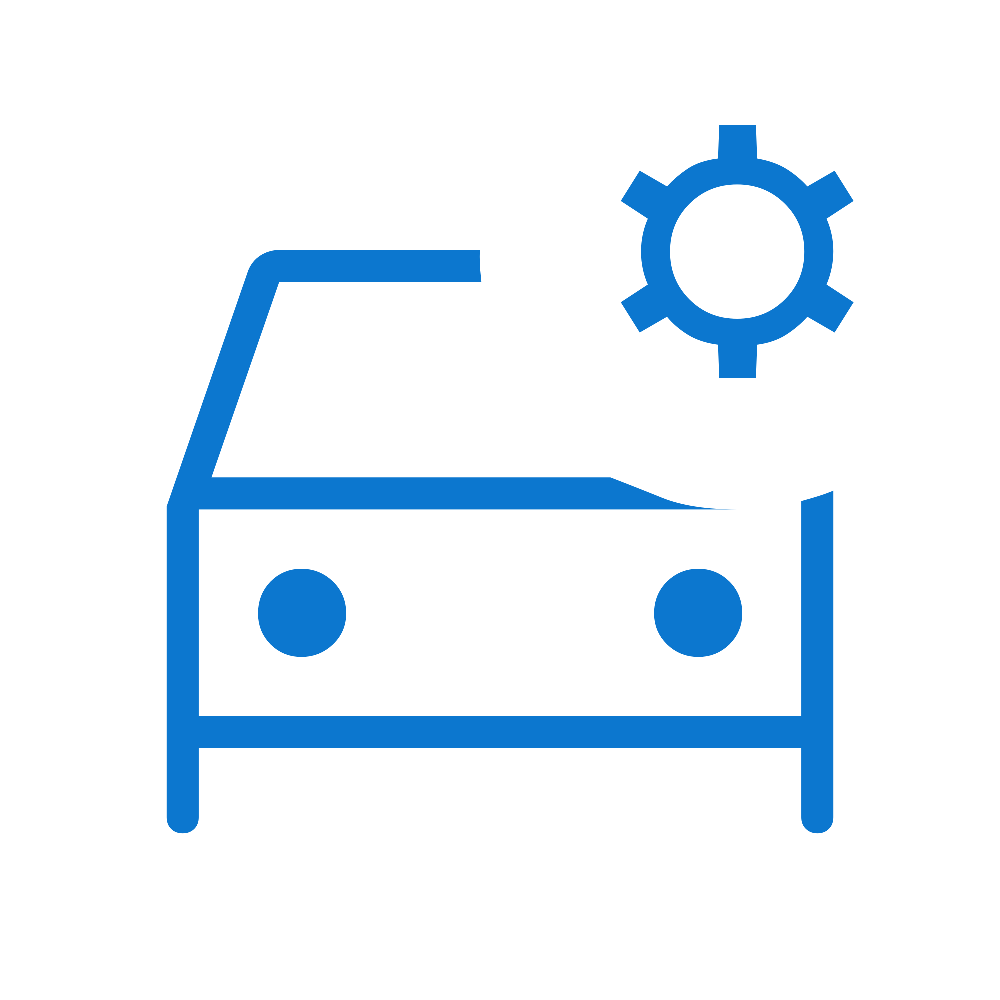 Icon representing a mechanical or robotic device with a gear symbol on top, indicating settings or configuration.