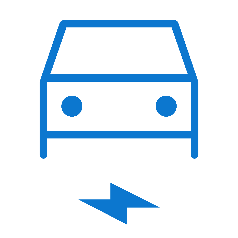 Blue outline of a car with an arrow pointing downward below it.