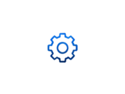 A digital illustration of a gear icon with a play button inside, surrounded by a glowing blue outline.