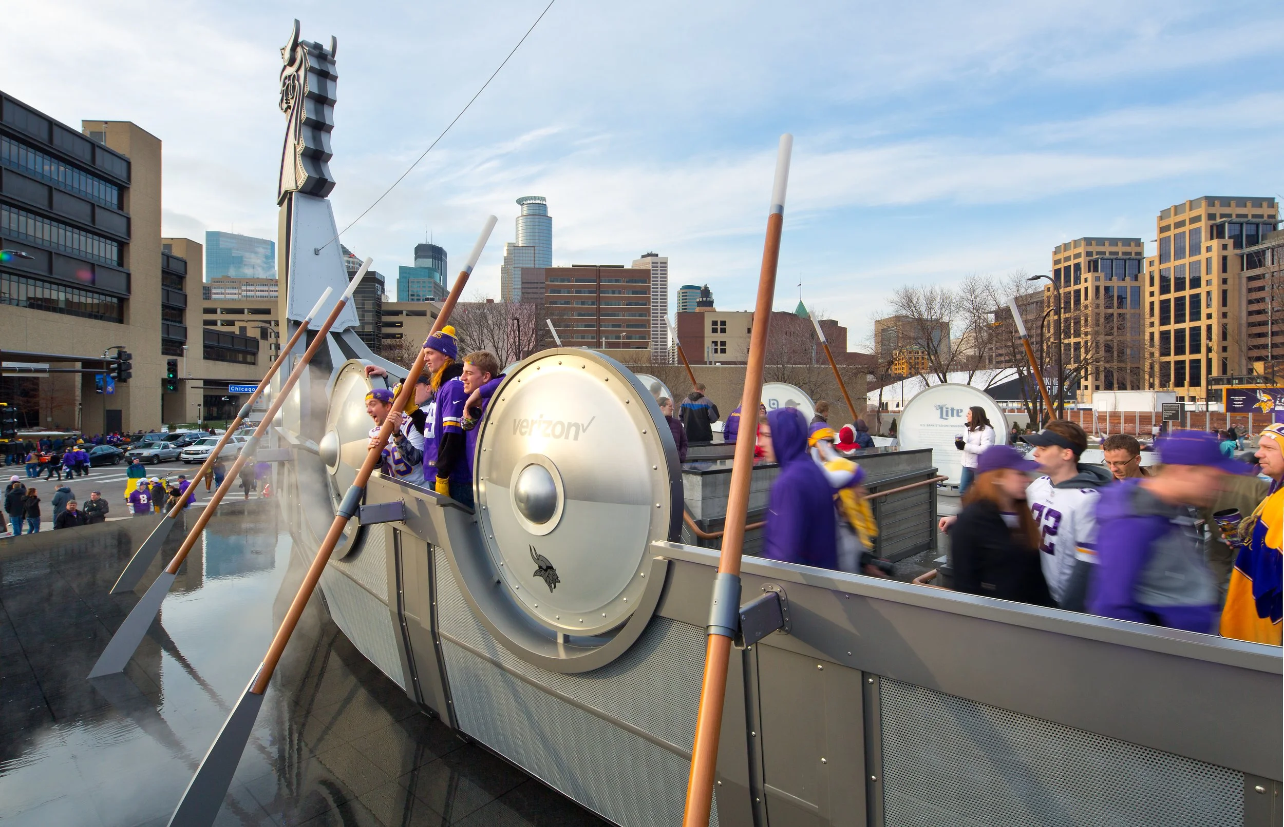Wide shots of community engagement with the Viking Legacy Ship.