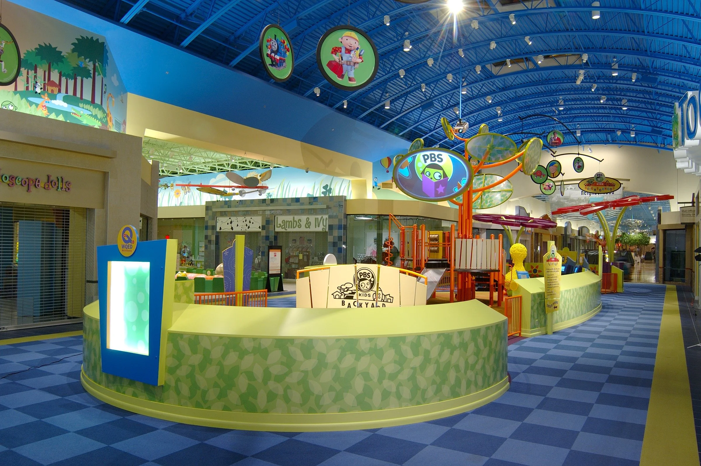 Interior of the PBS Kids Backyard play zones.