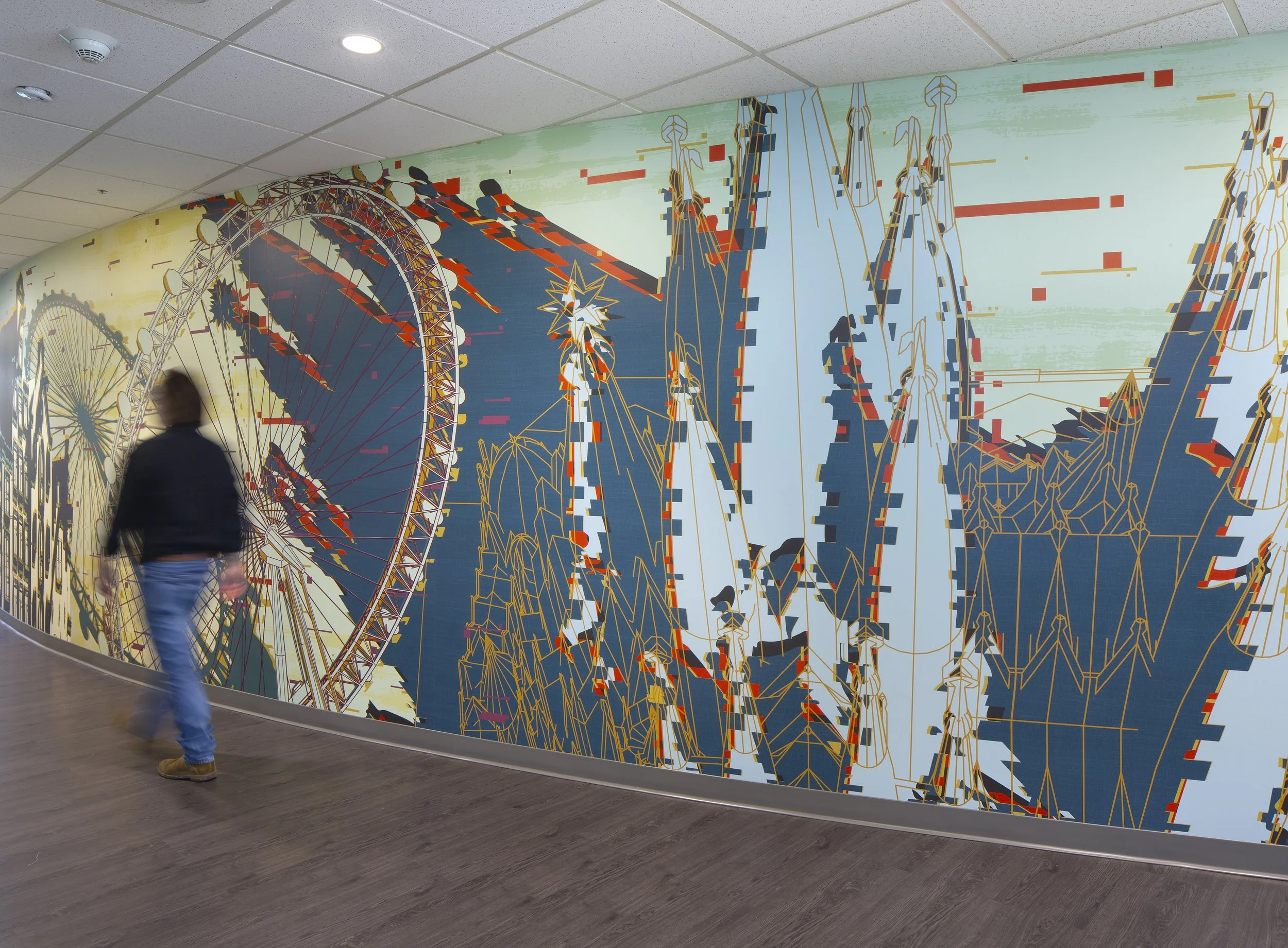 Interior mural at Oracle's Redwood City Headquarters 