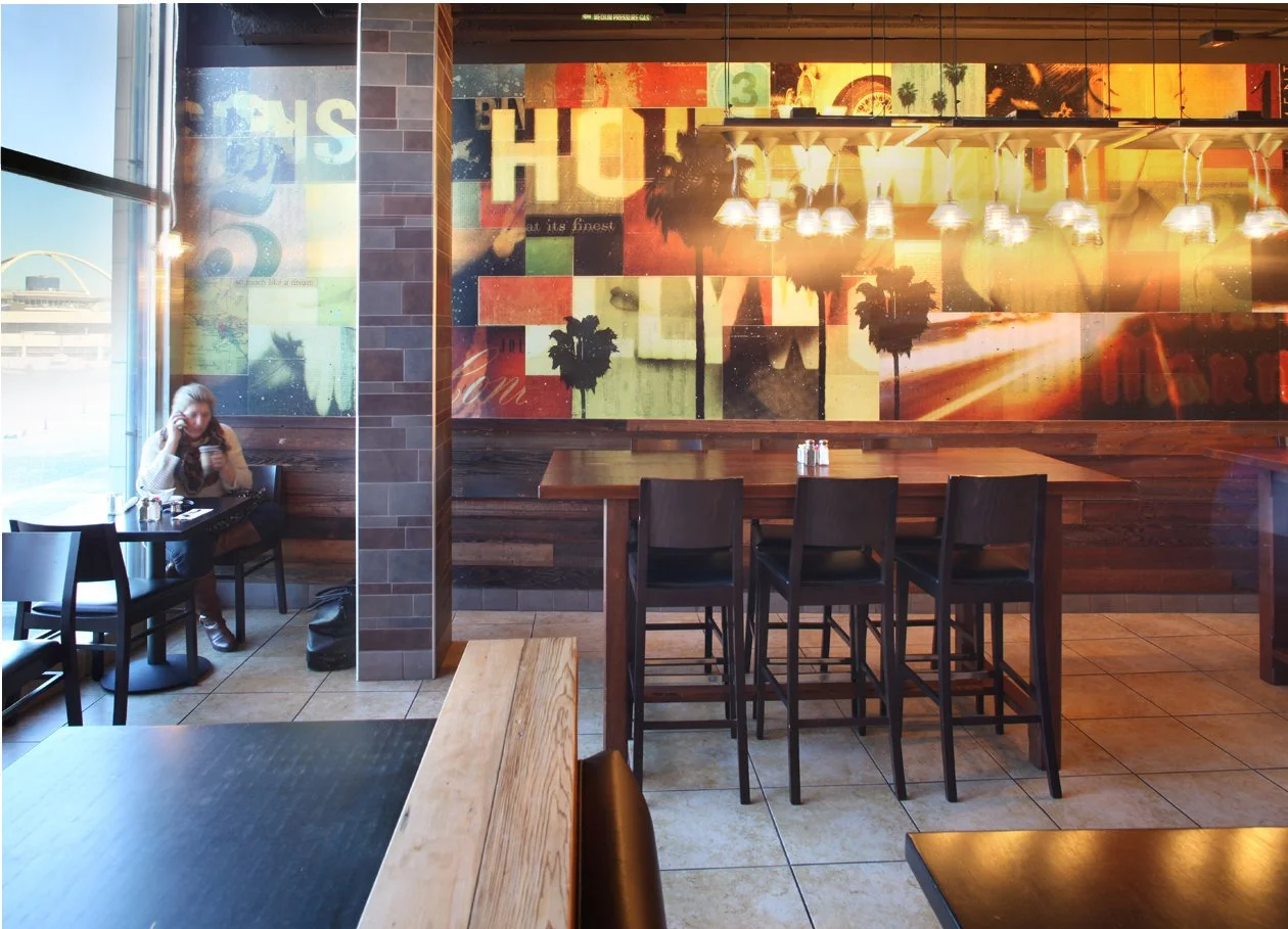 Seating area at Wolfgang Puck Express