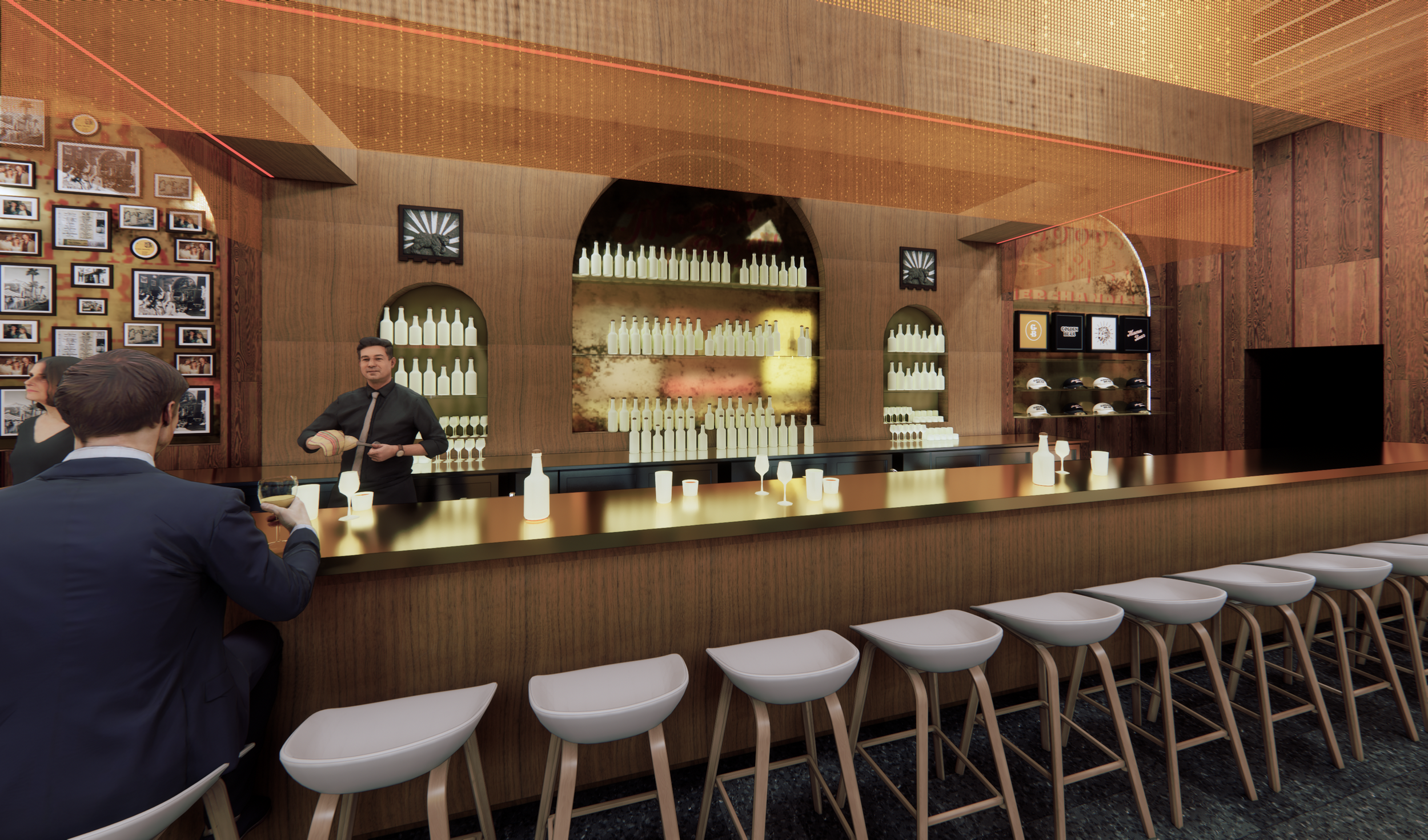 Digital rendering of the interior bar of the Golden Bear
