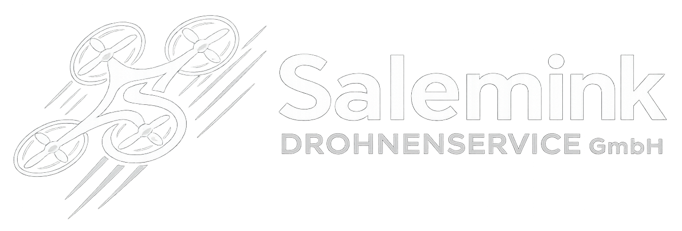 Logo eines Dronen-Services mit einem stilisierten Quadrocopter und dem Text 'Salemink Drohnensnice GmbH'.
