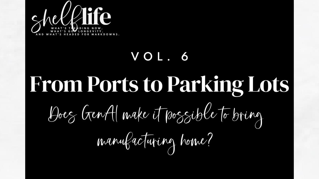 Shelf Life | Vol. 6: From Ports to Parking Lots: Does GenAI make it possible to bring manufacturing home?