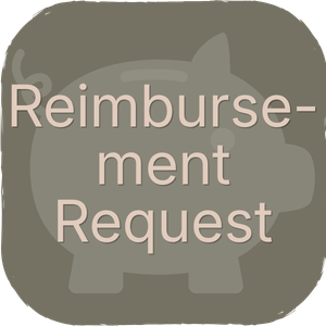 A graphic with a grey piggy bank silhouette and the words 'Reimbursement Request' in light pink text.