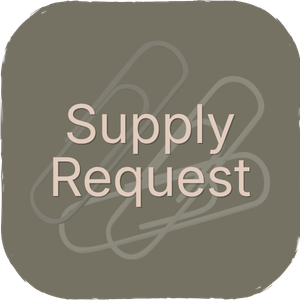 A background with a paperclip design and the words 'Supply Request' in light pink font.