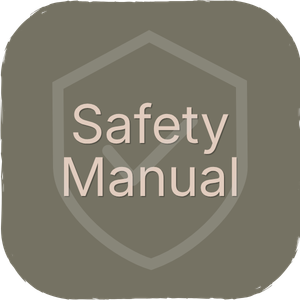 Safety manual cover with a shield emblem in the background.