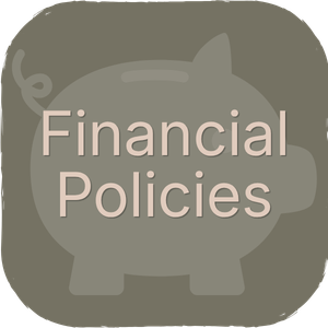 A piggy bank with the words 'Financial Policies' on it.