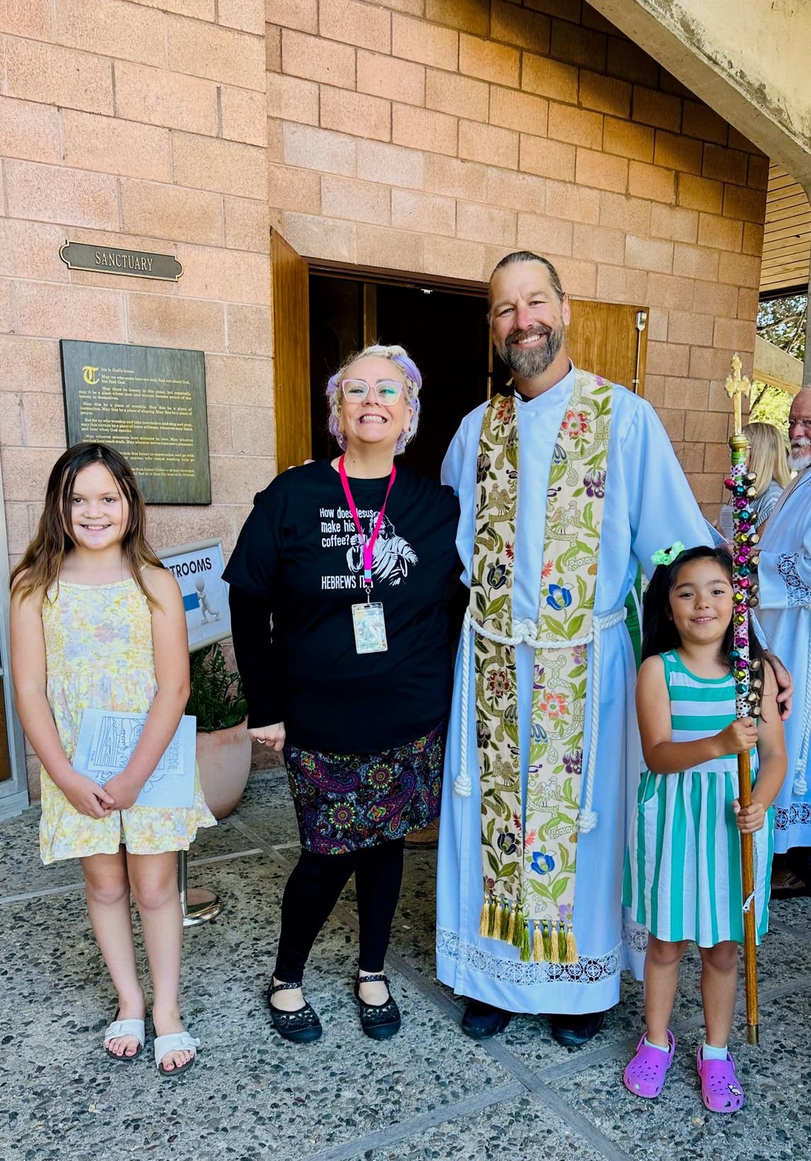 Rev. Brian, Miss Traci, and kids at Good Shepherd, Salinas