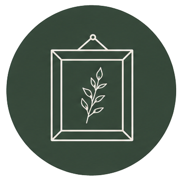 Simple line drawing of a framed plant on a dark background.