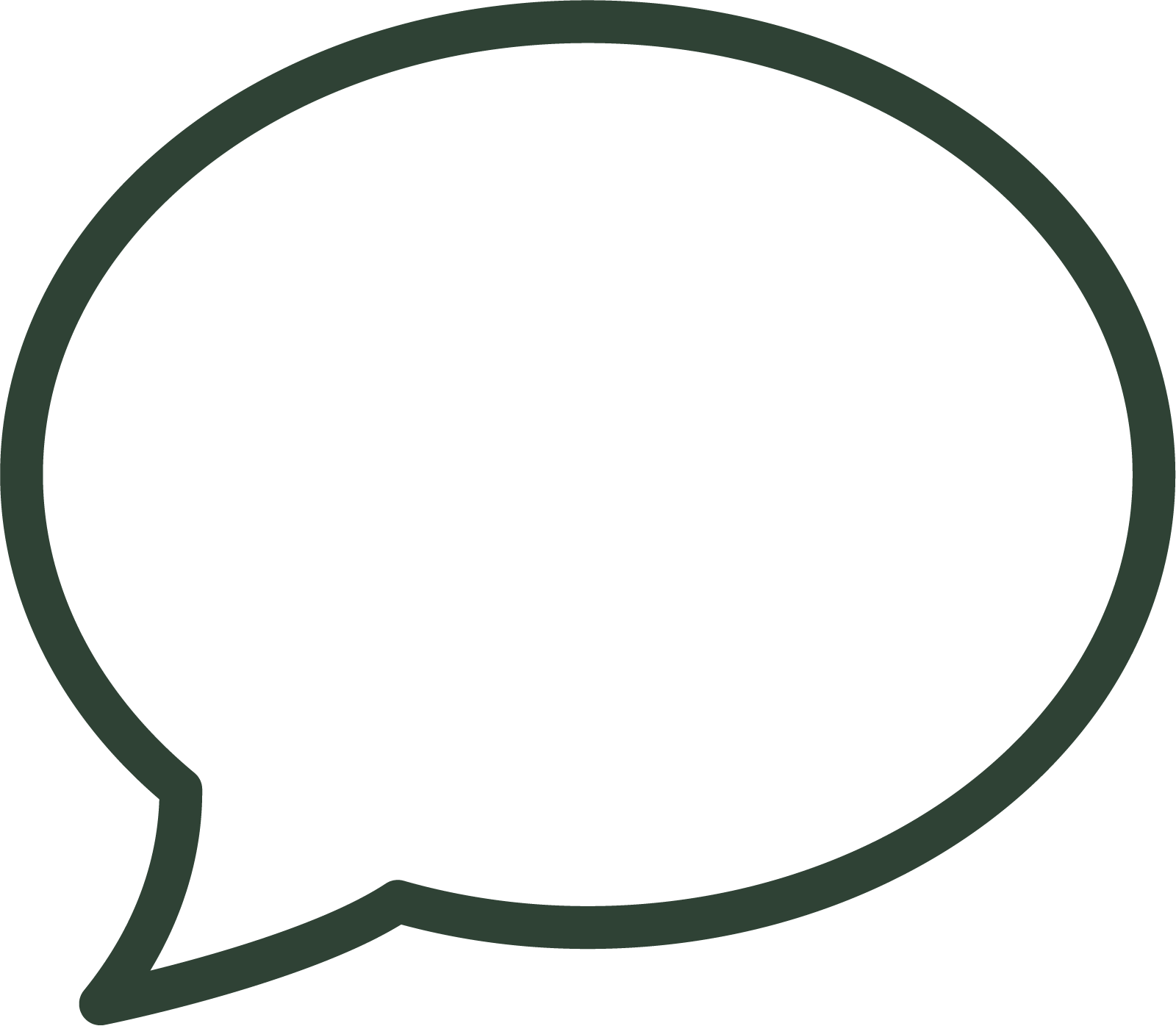 Black outline of a speech bubble on a transparent background.