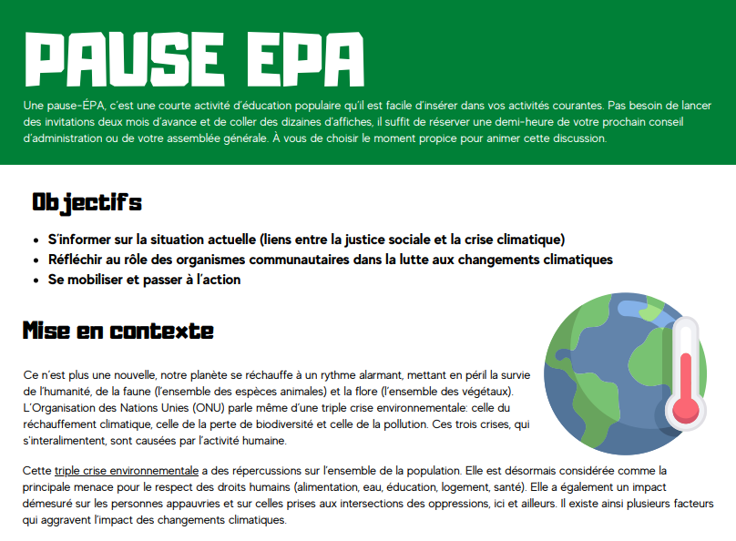 Pause ÉPA – Enjeux de justice sociale et climatique