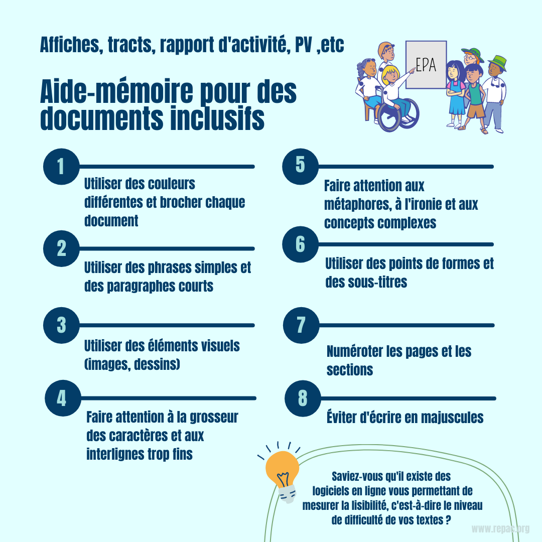 Aide-mémoire pour des animations et des documents inclusifs