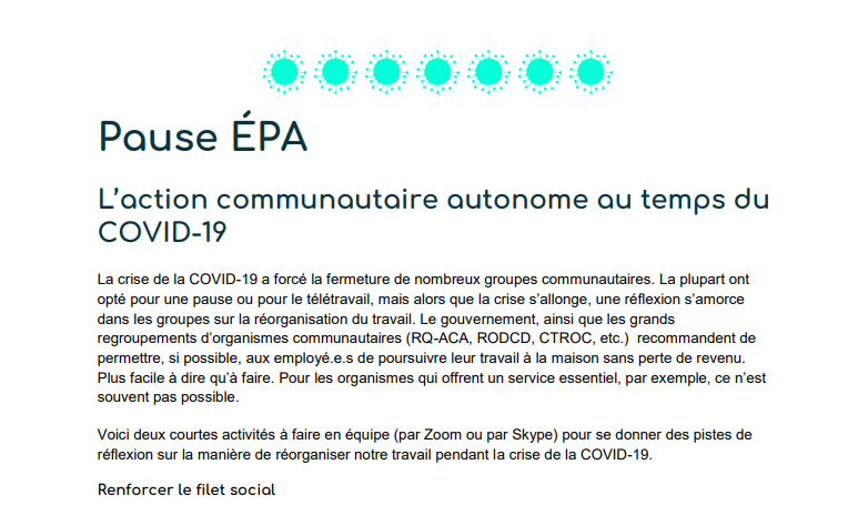 L’action communautaire autonome au temps du COVID-19