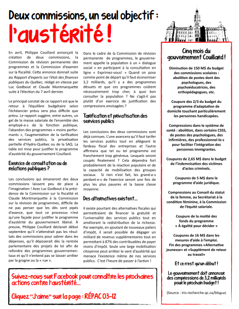 Outil «&nbsp;Deux commissions, un seul objectif: l’austérité !&nbsp;»