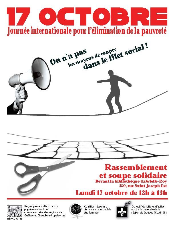 Journée internationale pour l’élimination de la pauvreté:&nbsp;On n’a pas les moyens de couper dans le filet social !