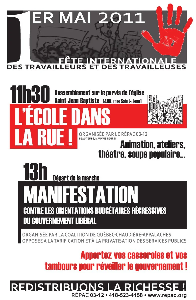 1er Mai,&nbsp; Fête internationale des travailleuses et des travailleurs:&nbsp;&nbsp;Marchons pour une plus grande répartition de la richesse!