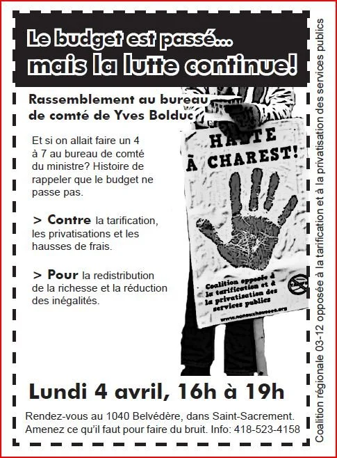 4 à 7 devant les bureaux du ministre Bolduc