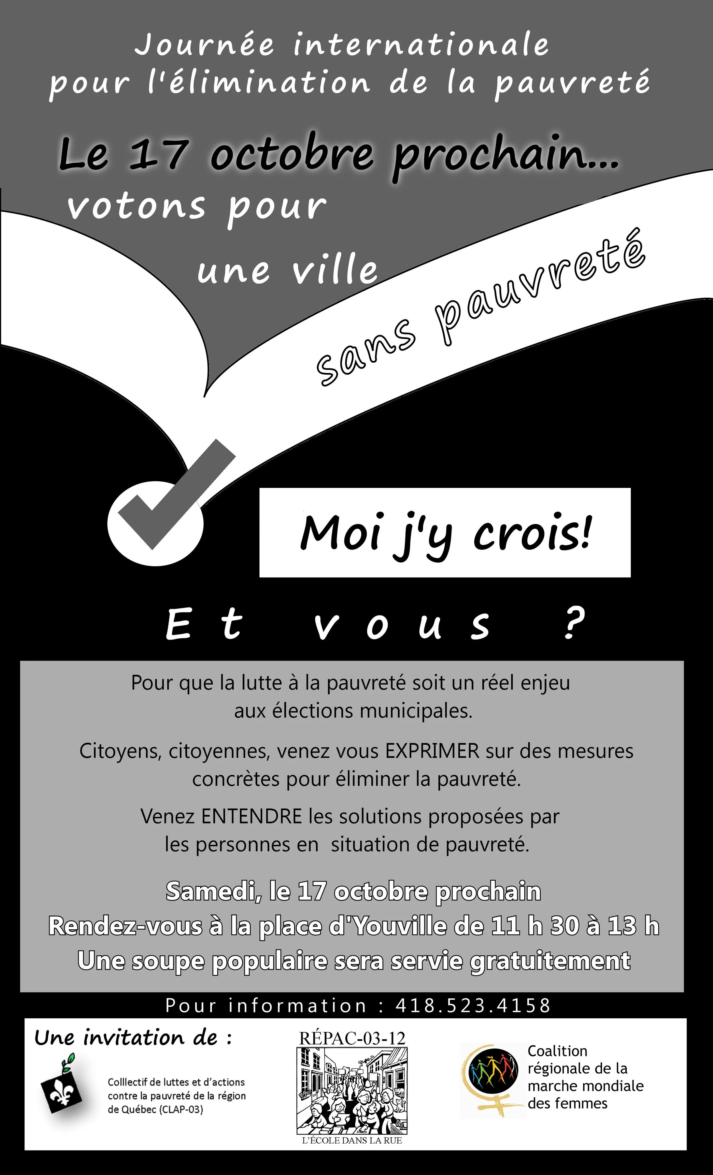Journée internationale pour l’élimination de la pauvreté: votons pour une ville sans pauvreté&nbsp;