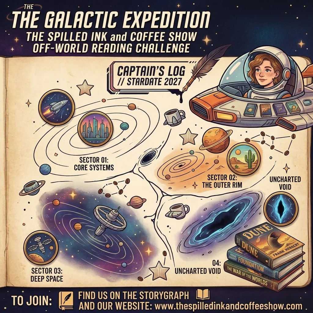 💫🪐 THE GALACTIC EXPEDITION 2027: The Spilled Ink and Coffee Show Off-World Reading Challenge🌌🪐✨