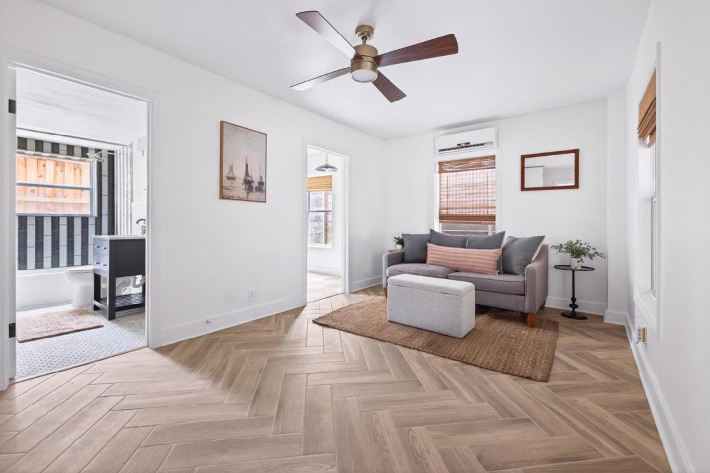 Precision in the details. There is nothing quite like the movement and texture a herringbone floor adds to a room. It takes a steady hand and a lot of patience to get those lines this crisp, but the end result speaks for itself.

#CowboyContractingAT