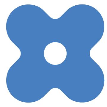 Abstract blue icon that looks like a flower, a playful design element of the Stanbridge brand.