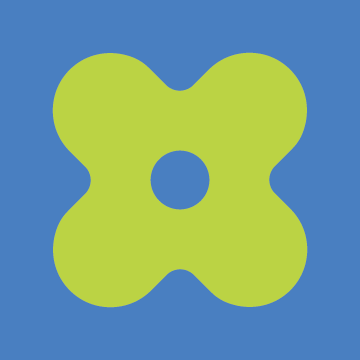 Abstract icon in green shape that looks like a flower, a playful design element of the Stanbridge brand.