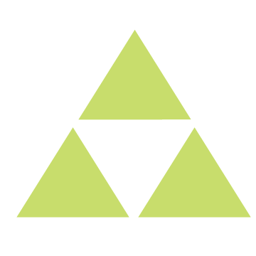 A geometric icon of a large triangle divided into four smaller triangles, with one large triangle at the top and three smaller triangles below, all in a greenish color, a playful design element of the Stanbridge brand.