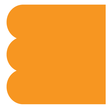 Abstract icon in an orange shape with three rounded edges on the left side and a straight right side, a playful design element of the Stanbridge brand.