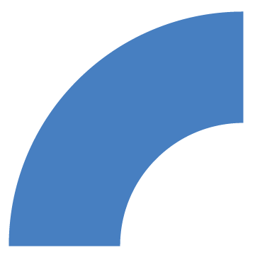 An abstract icon that is a blue quarter circle, a playful design element of the Stanbridge brand.