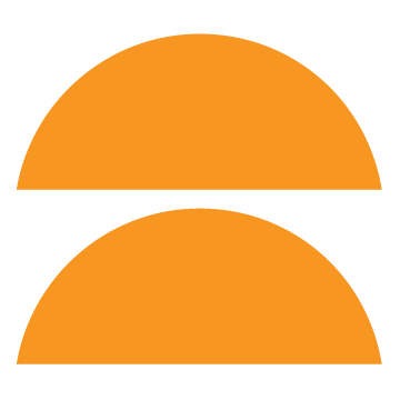Abstract icon of two orange semi-circles, a playful design element of the Stanbridge brand.