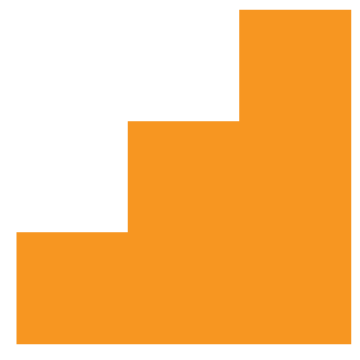 Geometric orange icon that look like three stairs, a playful design element of the Stanbridge brand.