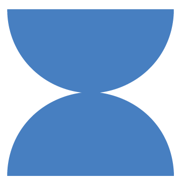 A geometric blue icon comprised of two half circles stacked like an hourglass, a playful design element of the Stanbridge brand.