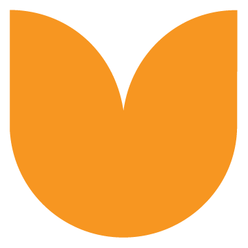 A geometric icon in the shape of an orange tulip, a playful design element of the Stanbridge brand.