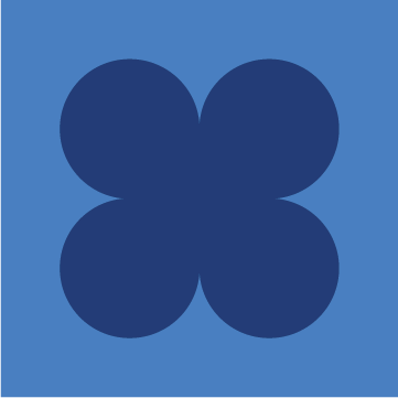 Abstract icon in blue shape that looks like a flower, a playful design element of the Stanbridge brand.