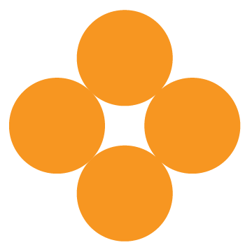 Abstract icon of four orange circles arranged in a flower shape, a playful design element of the Stanbridge brand.
