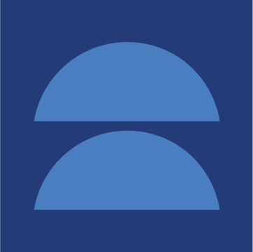Abstract icon of two stylized blue semicircles, one on top of the other, against a dark blue background, a playful design element of the Stanbridge brand.