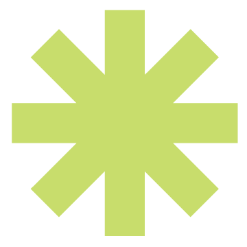 A lime green asterisk with eight points, a playful design element of the Stanbridge brand.