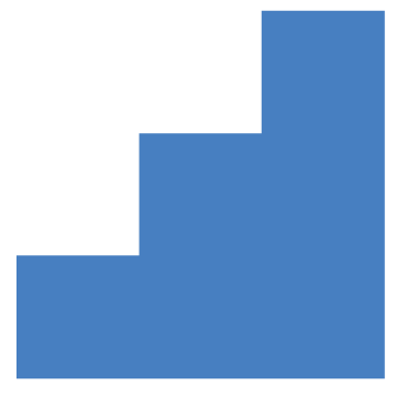 An abstract icon that looks like three blue stairs, a playful design element of the Stanbridge brand.
