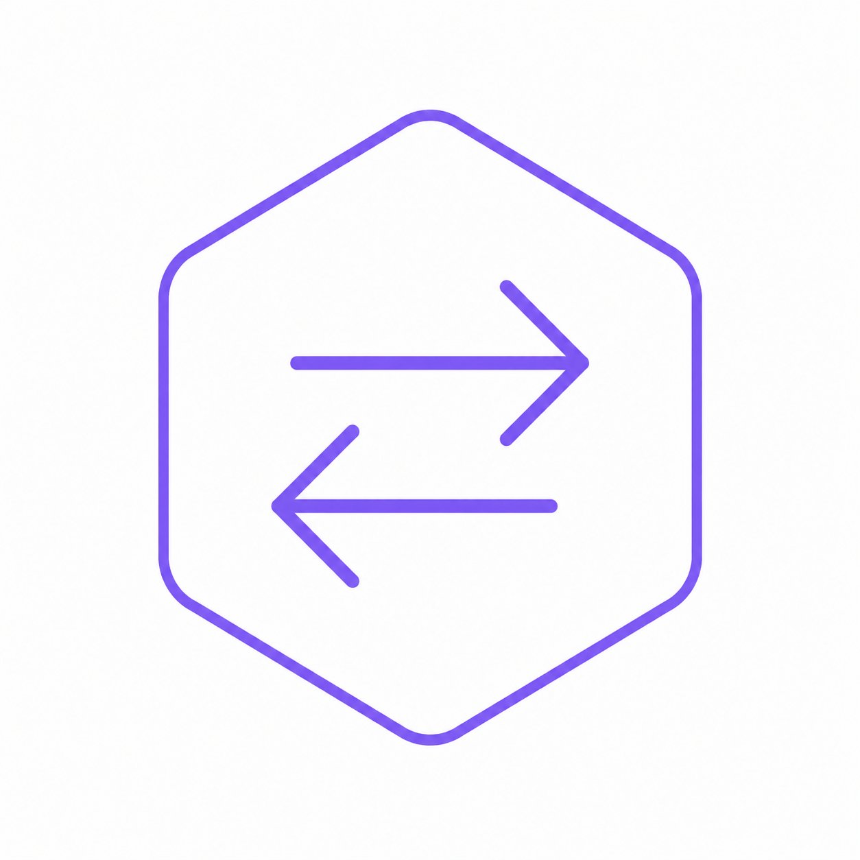 Icon with arrows pointing left and right inside a hexagon outline.
